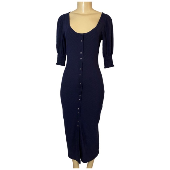 Betsey Johnson Women Navy Blue Oil Slick Bodycon Midi Dress size Small - Picture 2 of 9